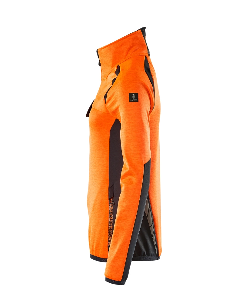 Fleecepullover mit kurzem Zipper, Damen Microfleecejacke Größe 3XL, hi-vis orange/schwarzblau