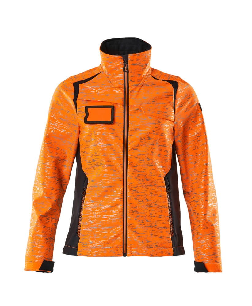 Soft Shell Jacke, Reflexeffekte, Damen Soft Shell Jacke Größe 3XL, hi-vis orange/schwarzblau