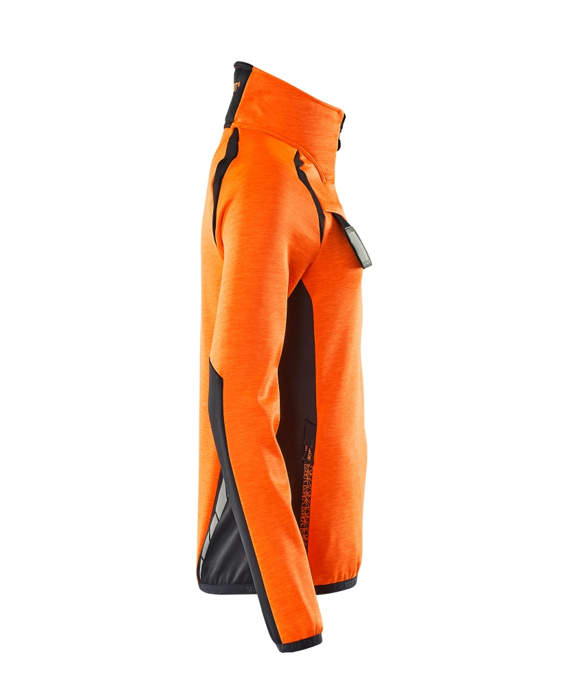 Fleecepullover mit kurzem Zipper, Damen Microfleecejacke Größe 3XL, hi-vis orange/schwarzblau